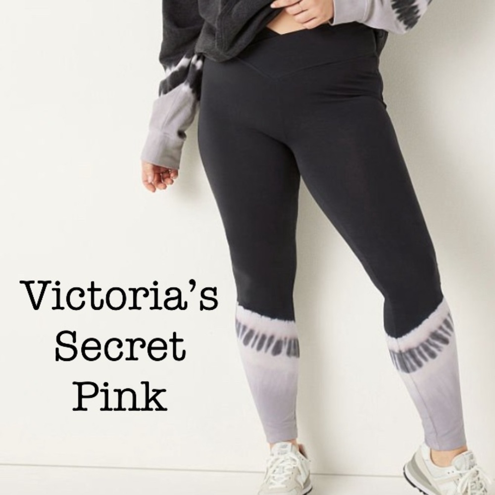 NWT Victoria’s Secret Pink Black Tie Dye Cotton High Waist Leggings